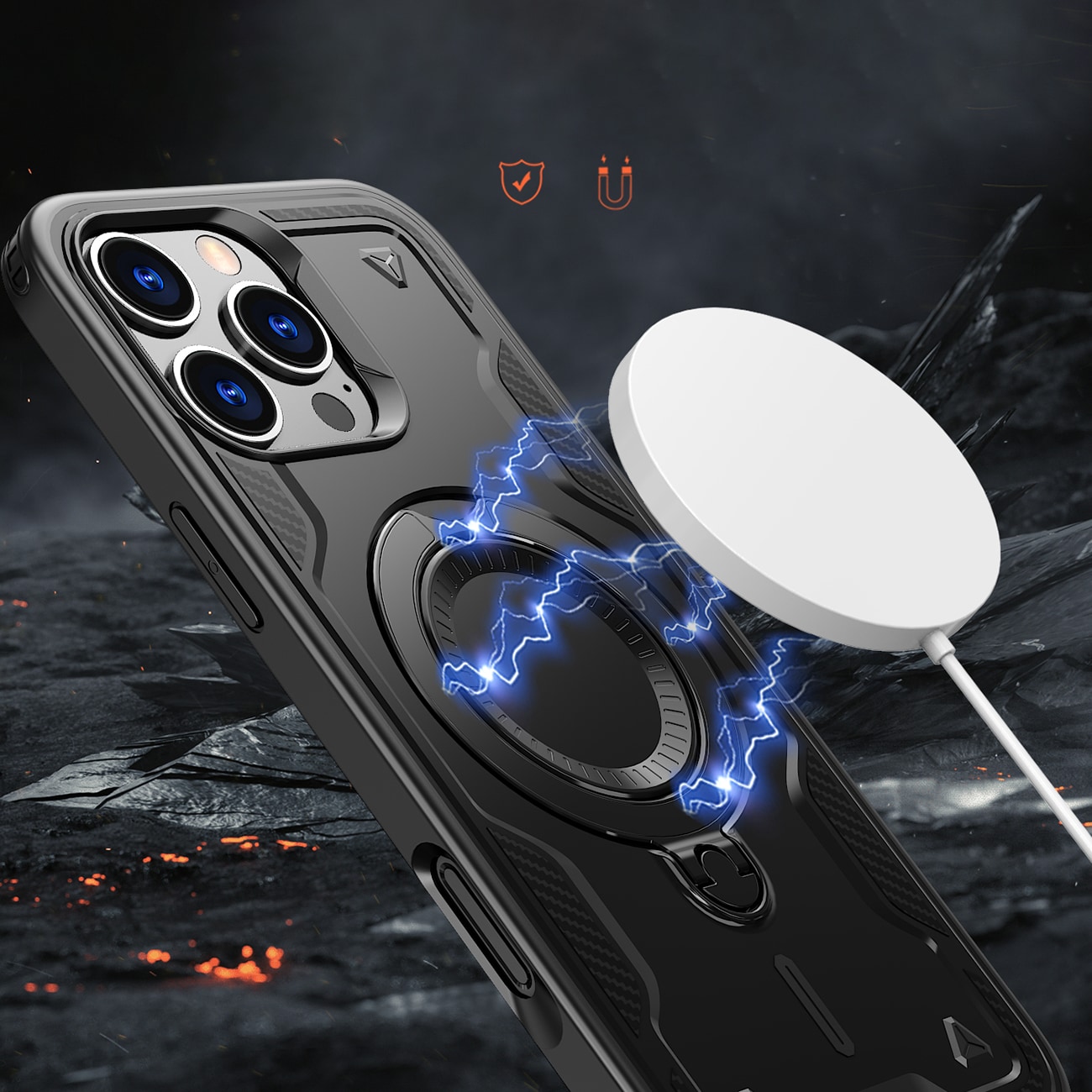 Hybrid Armor Trendy-etui med MagSafe for iPhone 16 Pro - Svart