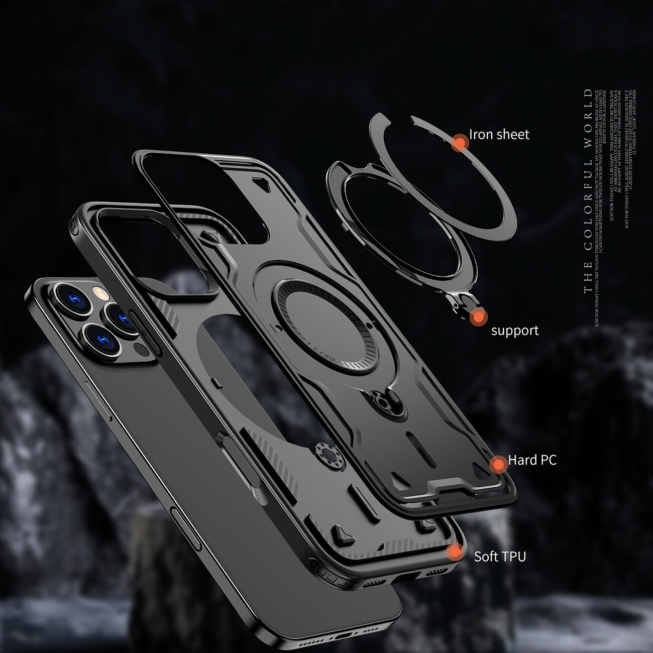 Hybrid Armor Trendy-etui med MagSafe for iPhone 16 Pro Max - Svart