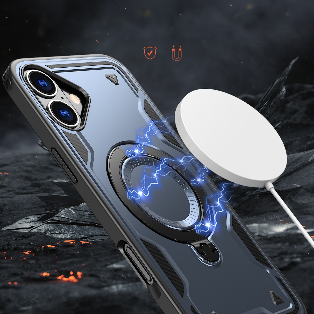 Hybrid Armor Trendy-etui med MagSafe for iPhone 16 - Blå