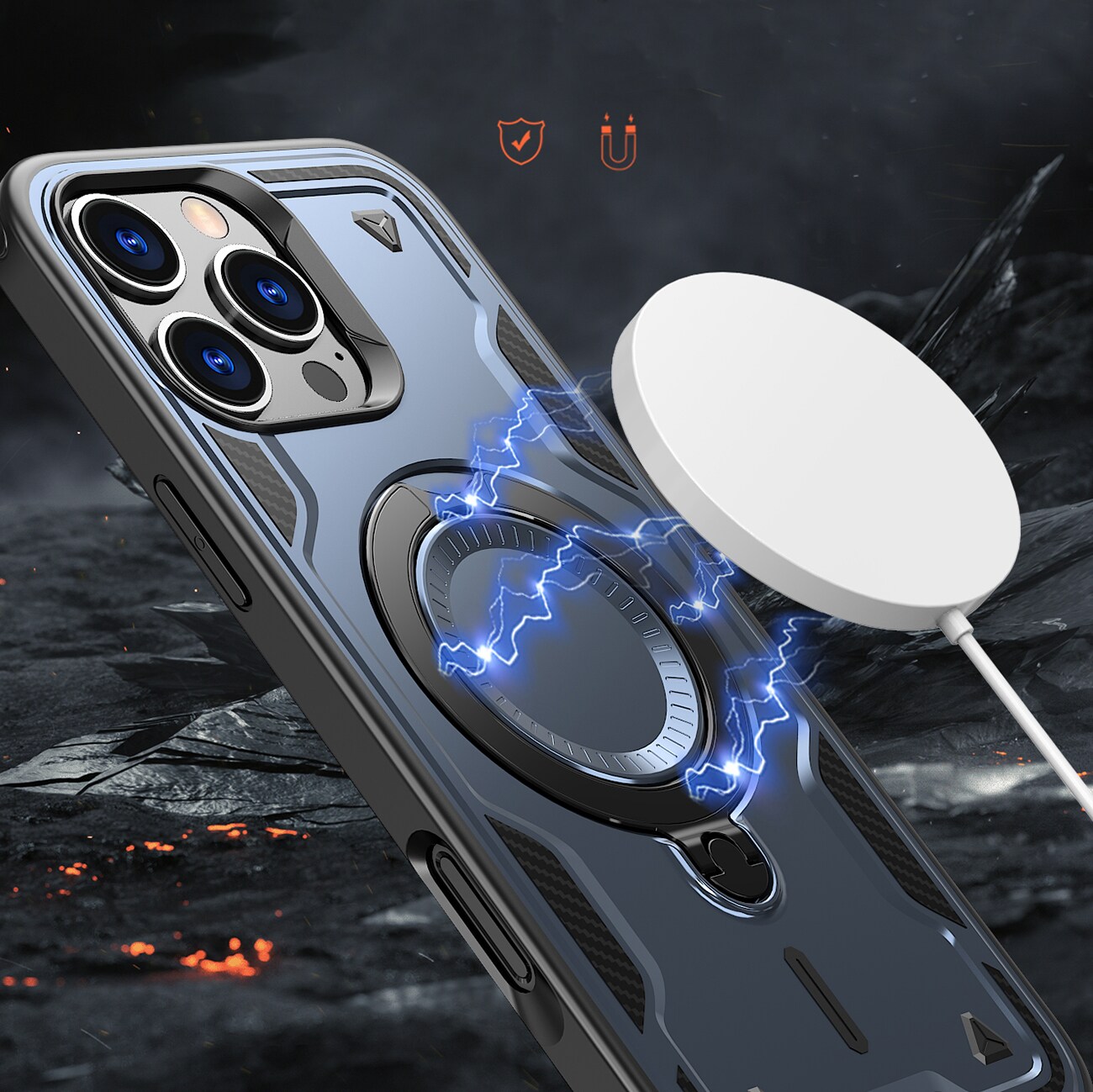 Hybrid Armor Trendy-etui med MagSafe for iPhone 16 Pro - Blå