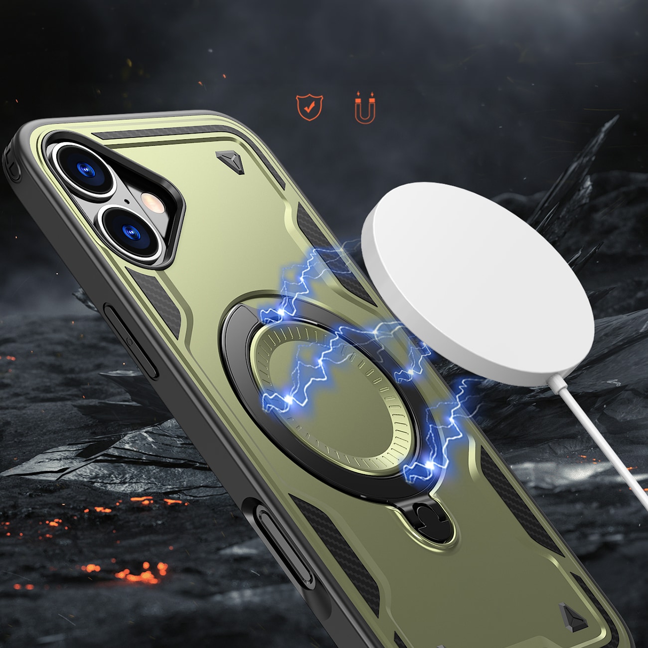 Hybrid Armor Trendy-etui med MagSafe for iPhone 16 Plus - Grønn