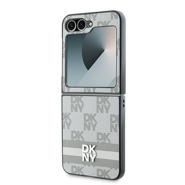 DKNY rutete mønster med trykte striper-etui til Samsung Galaxy Z Flip 6 - Beige