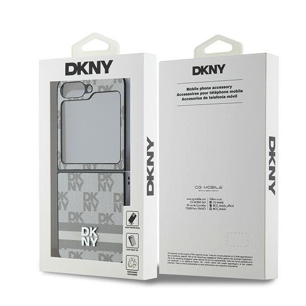 DKNY rutete mønster med trykte striper-etui til Samsung Galaxy Z Flip 6 - Beige