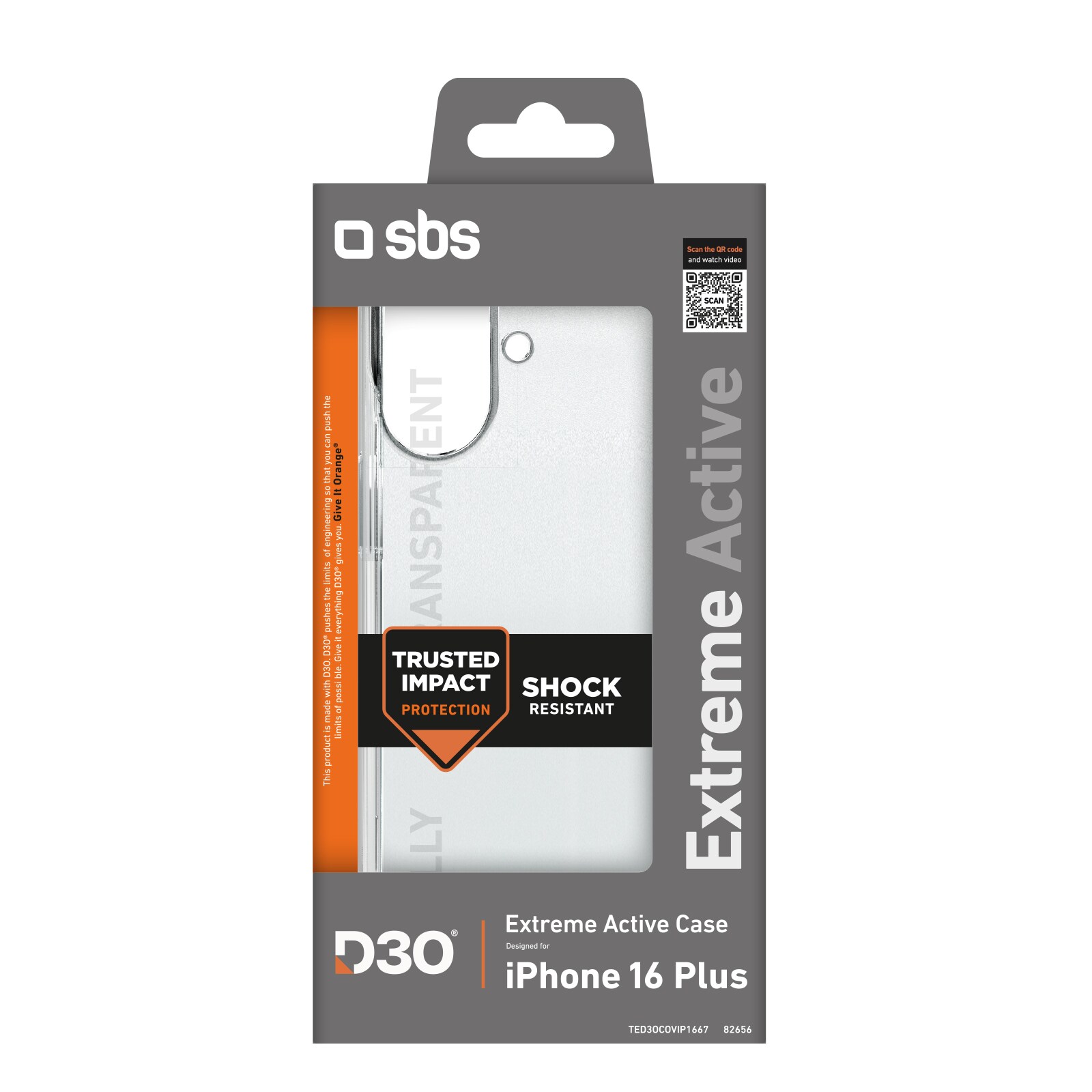SBS Extreme Active D3O-etui for iPhone 16 Plus - gjennomsiktig