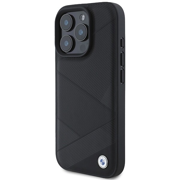 BMW Signature Leather Crossing Lines Pattern iPhone 16 Pro-etui - svart