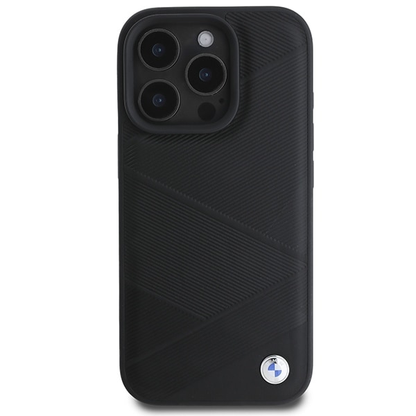 BMW Signature Leather Crossing Lines Pattern iPhone 16 Pro-etui - svart