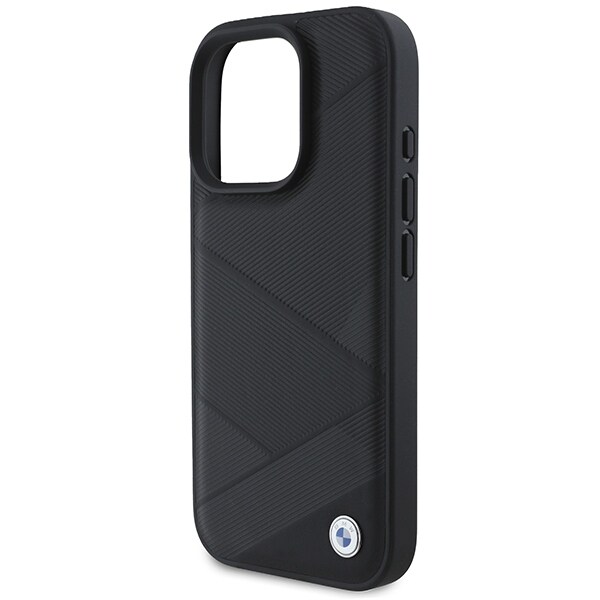 BMW Signature Leather Crossing Lines Pattern iPhone 16 Pro-etui - svart