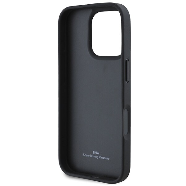 BMW Signature Leather Crossing Lines Pattern iPhone 16 Pro-etui - svart