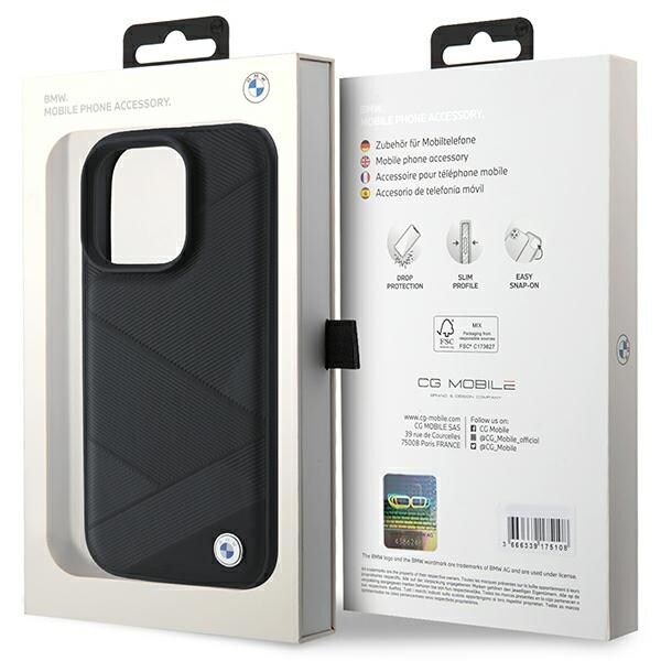 BMW Signature Leather Crossing Lines Pattern iPhone 16 Pro-etui - svart