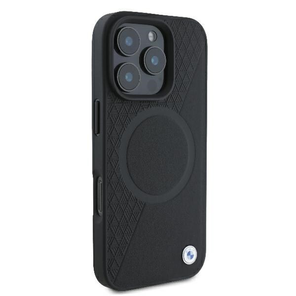 BMW Signature Leather Half Textured & Circle MagSafe-etui i lær for iPhone 16 Pro - svart