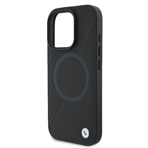 BMW Signature Leather Half Textured & Circle MagSafe-etui i lær for iPhone 16 Pro - svart