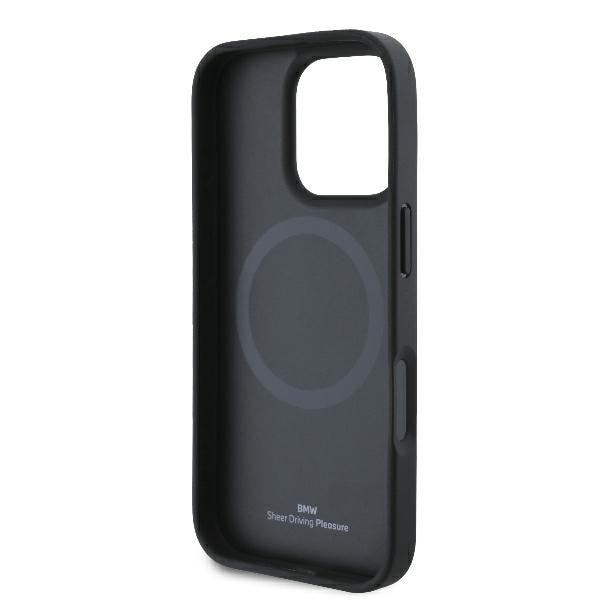 BMW Signature Leather Half Textured & Circle MagSafe-etui i lær for iPhone 16 Pro - svart