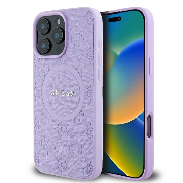 Guess Saffiano Peony Classic Logo MagSafe iPhone 16 Pro-etui - Lilla
