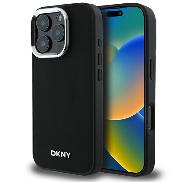 DKNY MagSafe iPhone 16 Pro Max-etui med sølvfarget logo - svart