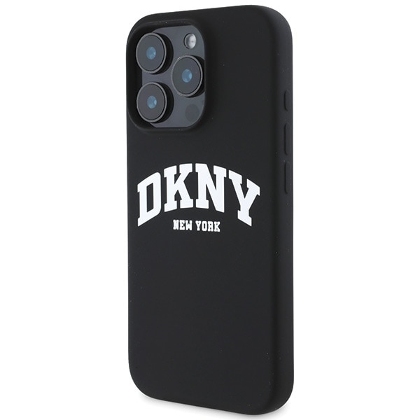 DKNY MagSafe-etui i silikon med hvit trykt logo for iPhone 16 Pro Max - Svart