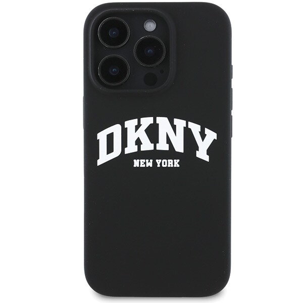 DKNY MagSafe-etui i silikon med hvit trykt logo for iPhone 16 Pro Max - Svart