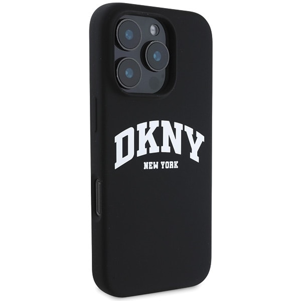DKNY MagSafe-etui i silikon med hvit trykt logo for iPhone 16 Pro Max - Svart