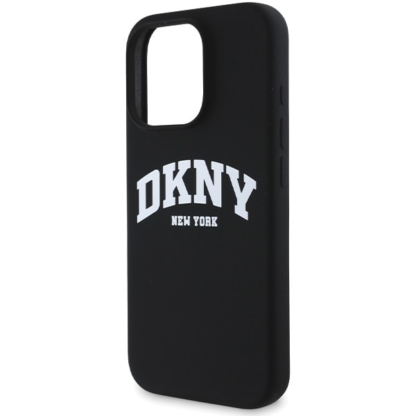 DKNY MagSafe-etui i silikon med hvit trykt logo for iPhone 16 Pro Max - Svart