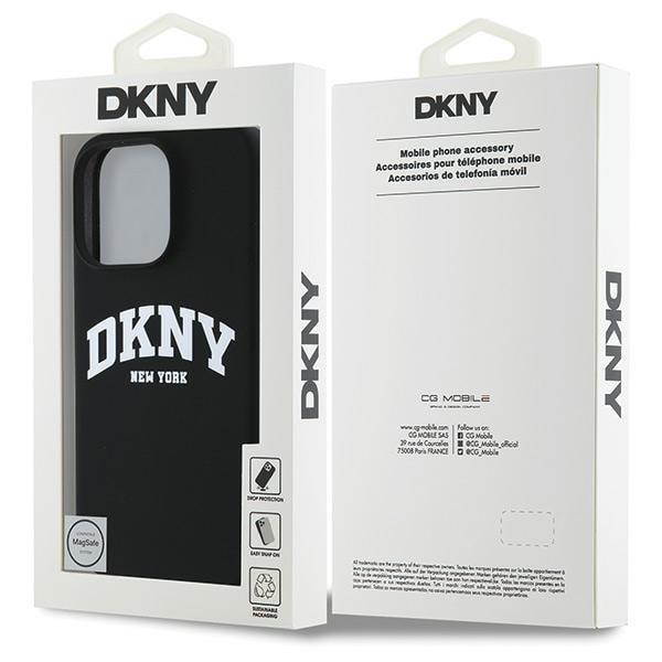 DKNY MagSafe-etui i silikon med hvit trykt logo for iPhone 16 Pro Max - Svart