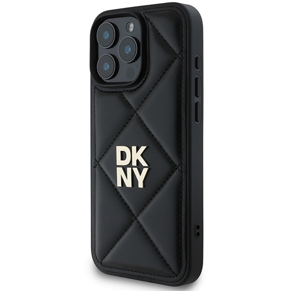 DKNY Quilted Stack Logo iPhone 16 Pro-etui - svart