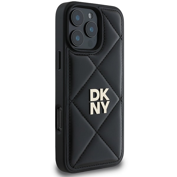 DKNY Quilted Stack Logo iPhone 16 Pro-etui - svart