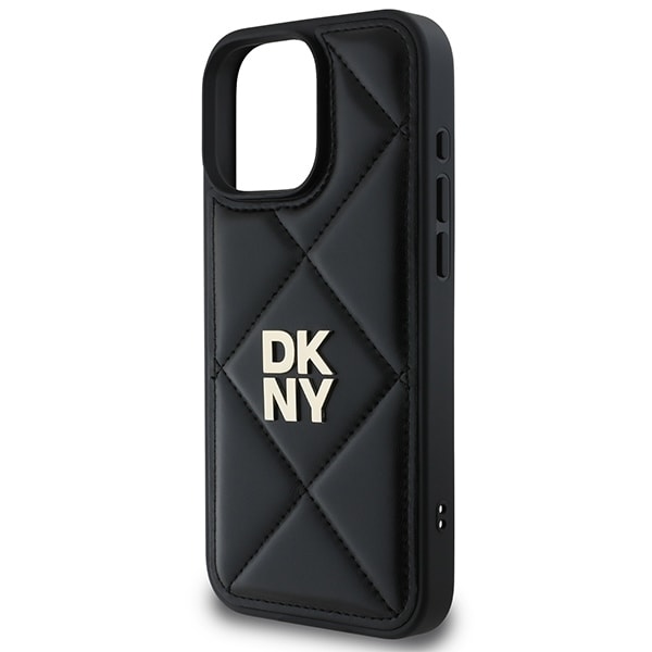 DKNY Quilted Stack Logo iPhone 16 Pro-etui - svart
