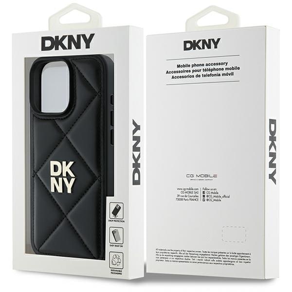 DKNY Quilted Stack Logo iPhone 16 Pro-etui - svart