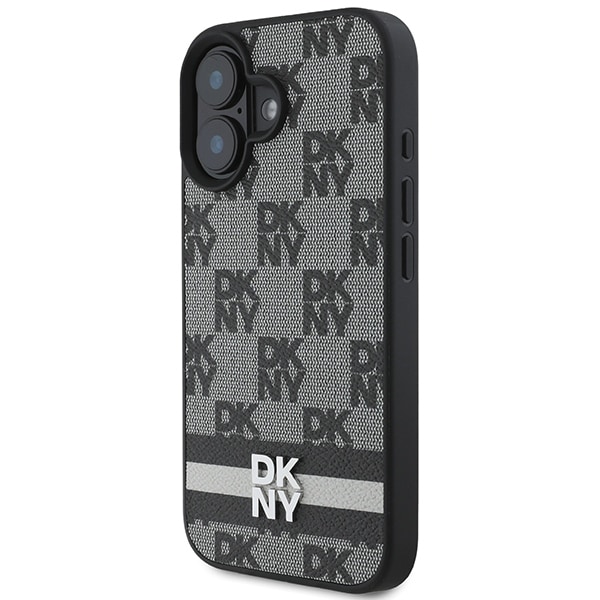 DKNY rutete mønster og trykte striper iPhone 16-etui - svart