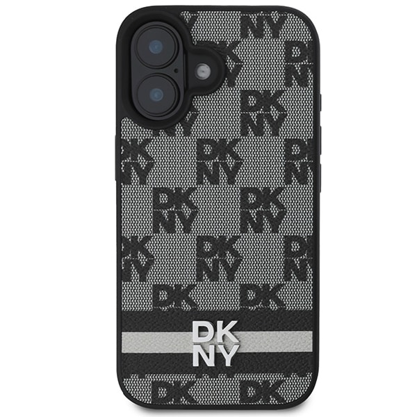DKNY rutete mønster og trykte striper iPhone 16-etui - svart