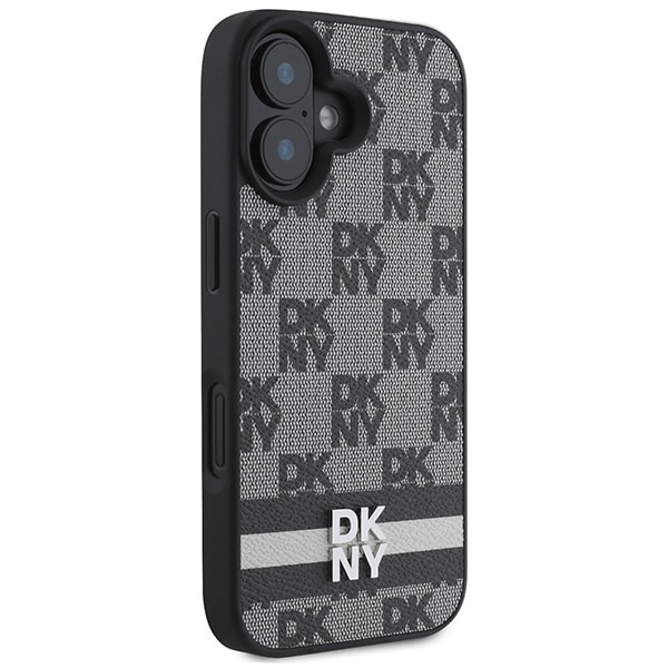 DKNY rutete mønster og trykte striper iPhone 16-etui - svart