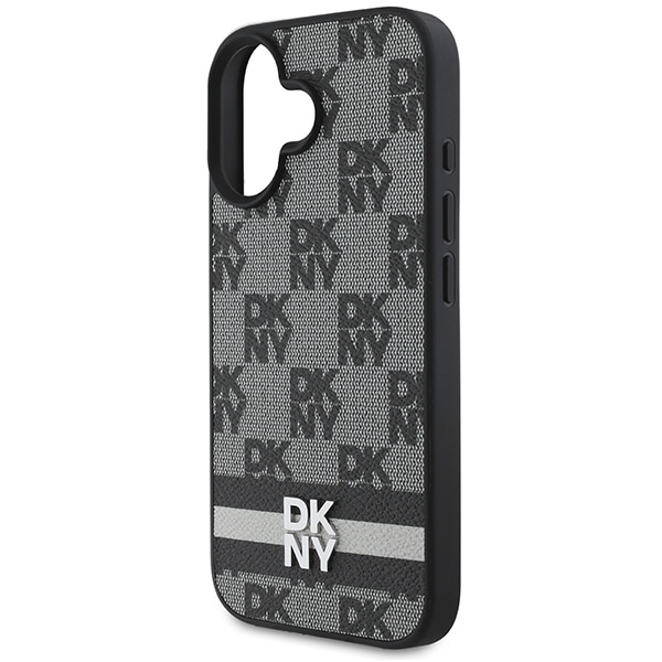 DKNY rutete mønster og trykte striper iPhone 16-etui - svart