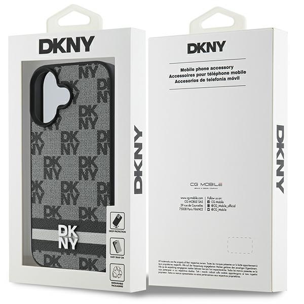 DKNY rutete mønster og trykte striper iPhone 16-etui - svart