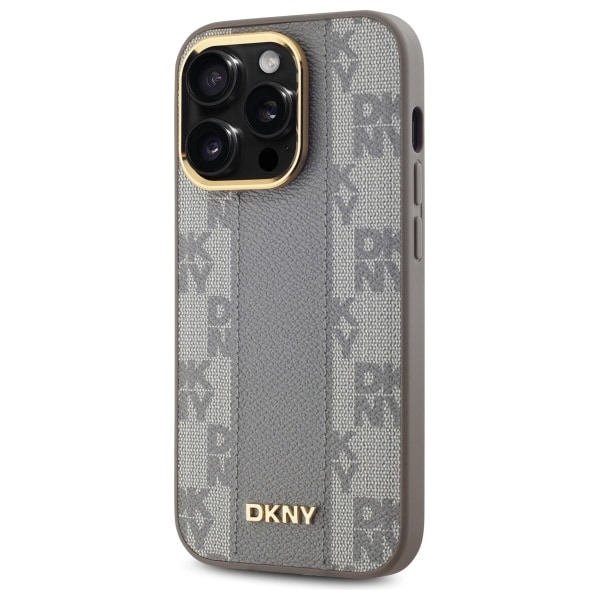DKNY MagSafe iPhone 14 Pro-etui i skinn med rutete ensfarget mønster - Beige