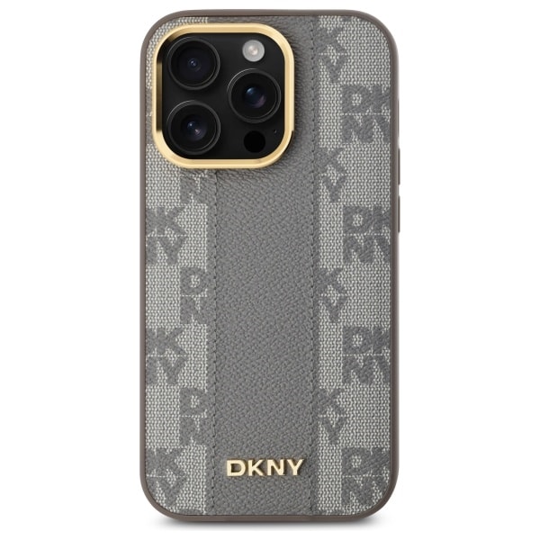DKNY MagSafe iPhone 14 Pro-etui i skinn med rutete ensfarget mønster - Beige