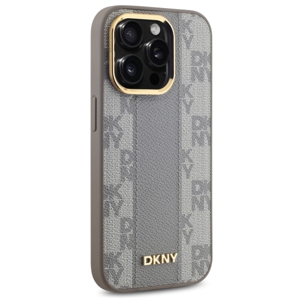 DKNY MagSafe iPhone 14 Pro-etui i skinn med rutete ensfarget mønster - Beige