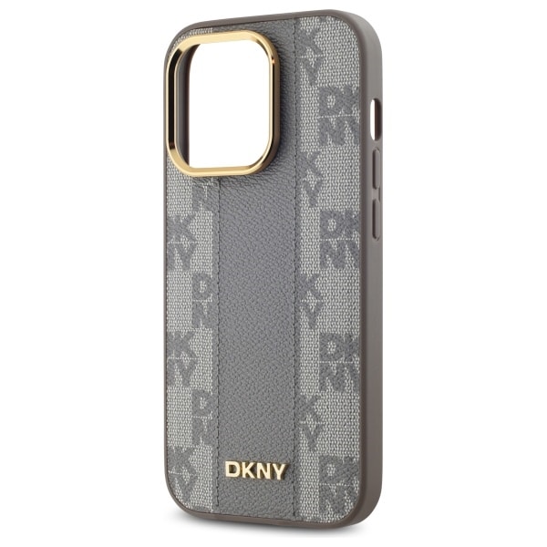 DKNY MagSafe iPhone 14 Pro-etui i skinn med rutete ensfarget mønster - Beige