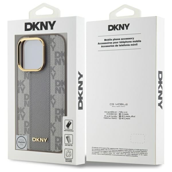 DKNY MagSafe iPhone 14 Pro-etui i skinn med rutete ensfarget mønster - Beige