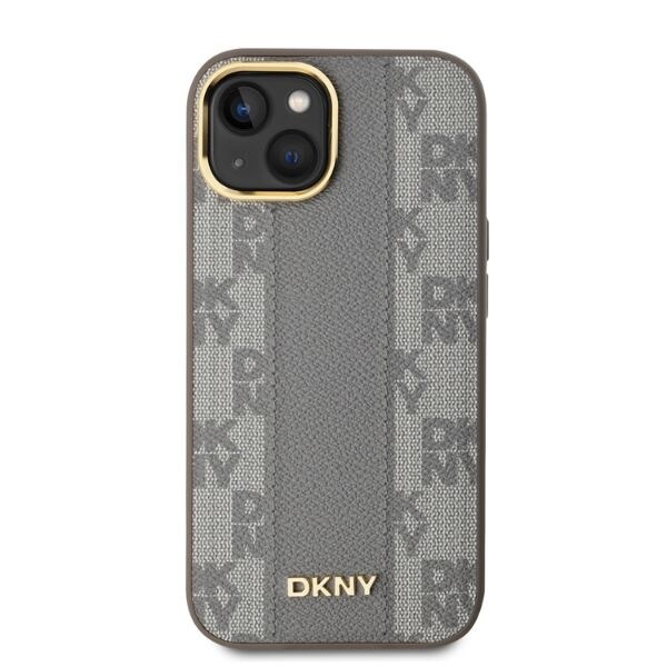 DKNY MagSafe iPhone 14-etui i skinn med rutete ensfarget mønster - Beige