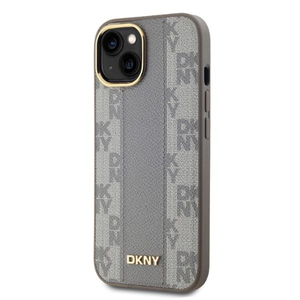 DKNY MagSafe iPhone 14-etui i skinn med rutete ensfarget mønster - Beige