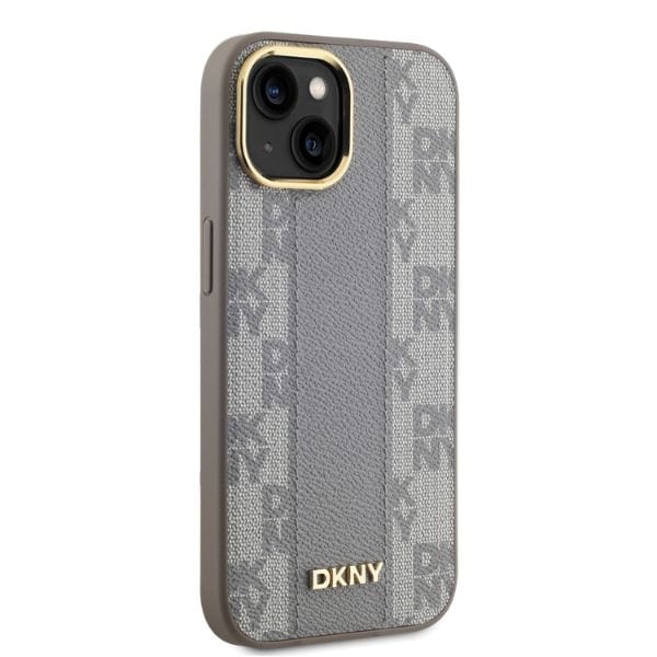 DKNY MagSafe iPhone 14-etui i skinn med rutete ensfarget mønster - Beige