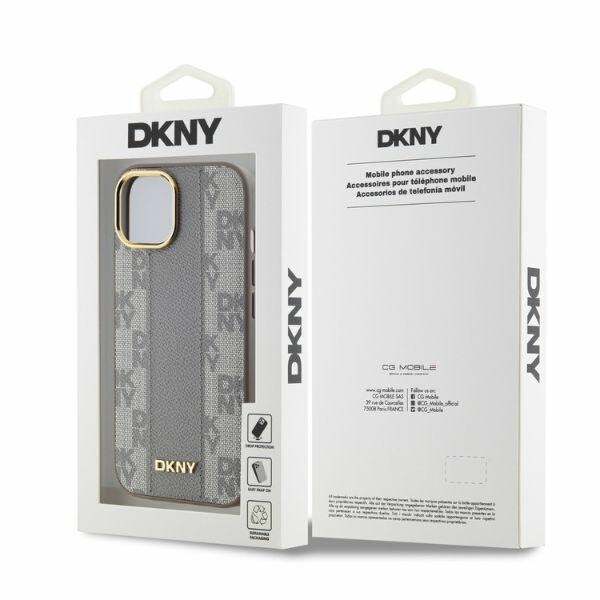 DKNY MagSafe iPhone 14-etui i skinn med rutete ensfarget mønster - Beige