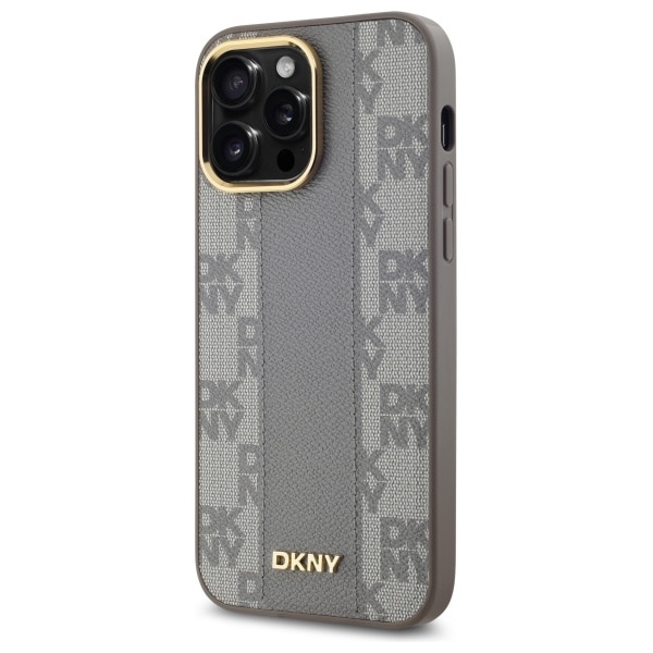 DKNY MagSafe iPhone 14 Pro Max-etui i skinn med rutete ensfarget mønster - Beige