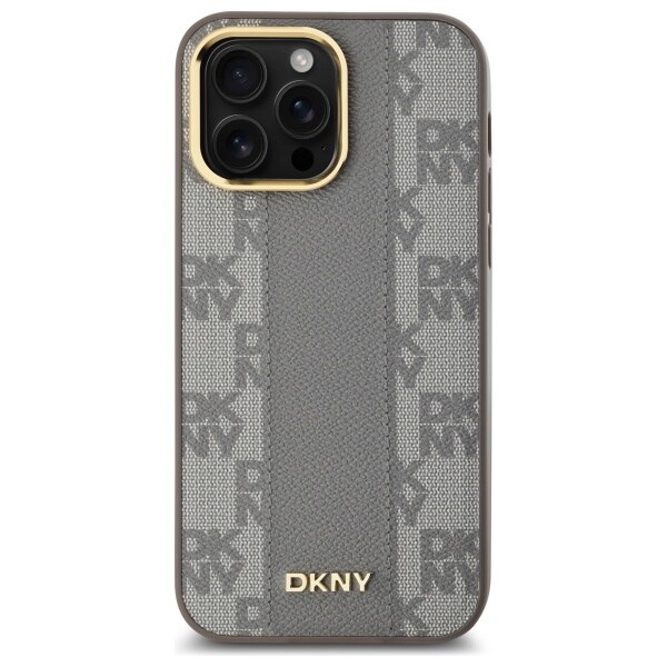 DKNY MagSafe iPhone 14 Pro Max-etui i skinn med rutete ensfarget mønster - Beige
