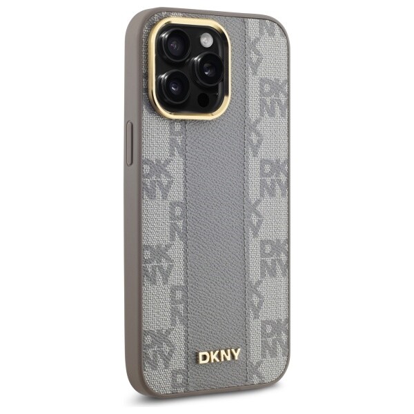 DKNY MagSafe iPhone 14 Pro Max-etui i skinn med rutete ensfarget mønster - Beige
