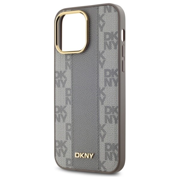 DKNY MagSafe iPhone 14 Pro Max-etui i skinn med rutete ensfarget mønster - Beige