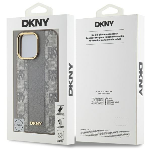 DKNY MagSafe iPhone 14 Pro Max-etui i skinn med rutete ensfarget mønster - Beige