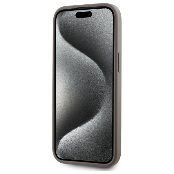 DKNY MagSafe iPhone 15 Plus-etui i skinn med rutete ensfarget mønster - Beige