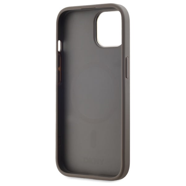 DKNY MagSafe iPhone 15 Plus-etui i skinn med rutete ensfarget mønster - Beige