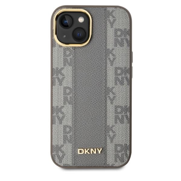 DKNY MagSafe iPhone 15-etui i skinn med rutete ensfarget mønster - Beige