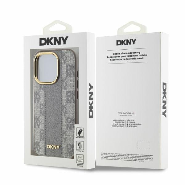 DKNY MagSafe iPhone 15 Pro Max-etui i skinn med rutete ensfarget mønster - Beige